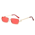 Modern metal half-frame square sunglasses with trendy red lenses and gold finish - Gold Frame Pink Lenses