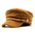Berretto da marinaio in caldo pile sherpa marrone con corda intrecciata e fibbia metallica - M(56-58cm) / Caramello