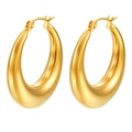 Chunky gold stainless steel hoop earrings with polished finish and hollow crescent design - Large Polished Hollow Hoop Earrings Gold Color (MS-639)