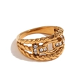 O-Form Geometrischer Hohler Gedrehter Strass Ring-Gold-US 6