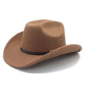 Detail of camel brown wool felt cowboy hat featuring leather band and metal eyelets - M (56-58cm) / Khaki