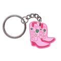 Pink rubber cowboy boot keychain with decorative stars and a silver metal ring - Heart and Star Boot