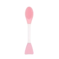 Pink dual-ended silicone facial mask brush with cleanser bristles and spatula applicator - Cleansing Double-head Pink