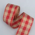 Cinta de cuadros roja y beige de lino sintético con bordes dorados para envolver - 6 cm de ancho * 5 yardas de largo / Rojo Borde Dorado