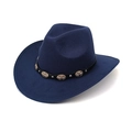 Detailed view of navy felt cowboy hat with leather band and vintage metal studs - M(56-58cm) / Navy Blue