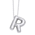 Silver 3D balloon initial letter R pendant necklace with polished metallic finish - Letter R