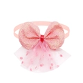 Serre-tête rose à paillettes pour chien avec nœud rouge et dentelle à pois - Paillettes Roses Ruban Rouge