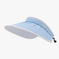 Light blue wide brim sun visor hat with pleated fabric texture and white trim details - Blue