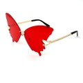 Oversized butterfly-shaped rimless sunglasses with vibrant red lenses and gold metal temples - Gold Frame Red Lenses