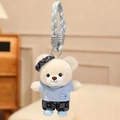 Cute teddy bear plush keychain in blue t-shirt and checkered shorts with blue braided rope - Old Money Blue Plaid Beret / 15cm Pendant