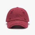 Distressed cotton canvas baseball cap with ripped details in wine red color - Adjustable / Burgundy