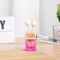 Pink glass car air vent perfume bottle with square wooden lid and diffuser sticks - Rose Red / With Engraving