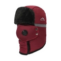 Chapeau de trappeur d'hiver rouge foncé avec doublure en fourrure et valve respirante - Taille unique / Bordeaux