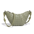 Chic sage green woven leather croissant shoulder bag with knotted strap and silver zipper - Travertine Green