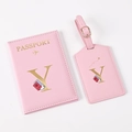 Pink PU leather passport holder and luggage tag set with gold letter Y detail - Pink Letter Y