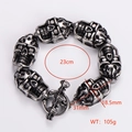 Retro punk skull and dragon head thick chain bracelet in vintage silver finish, 23cm length - Skull Style