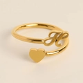 Minimalist gold adjustable open ring with heart shape and cursive letter H design - Letter H