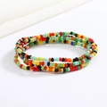Detail of colorful multilayered glass seed bead waist chains with elastic stretch bands - Red Yellow Green Black Orange Blue