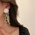 Boucles d'oreilles pendantes en résine avec tulipes blanches et fleurs colorées - Tige en Argent - Gland de Fleurs Colorées (2#)