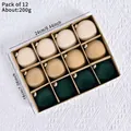 Lot de 12 boules de Noël floquées beige et vert foncé avec boucles en métal en boîte - 6cm-12 Pièces / Série Vert Foncé