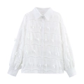 Franse stijl witte blouse met lange mouwen, bloemig borduurwerk en kanten details - XS / Wit