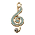 Light blue enamel treble clef pendant with gold metal base and sparkling crystal accent - Lake Blue Treble Clef