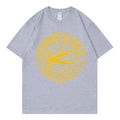 T-shirt en coton gris avec motif d'alligator jaune et col rond présenté à plat sur fond blanc - Gris