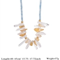 Macro detail of natural crystal beads and yellow stone pendant on stainless steel necklace - Natural Raw Crystal Column Style (Style 3)