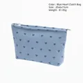 Blue corduroy makeup bag with heart pattern and top zipper, size 20x6x15cm - Clutch Bag / Blue