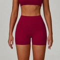 Damen Yoga Shorts in tiefem Burgunderrot mit hoher Taille und Kompressionsstoff - S / Rosarot