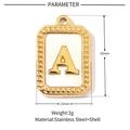 Golden stainless steel rectangle shell letter A pendant with dimensions 20mm x 13mm - Letter A