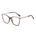 Fashionable cat-eye square TR90 eyeglass frames in pink brown and black with silver temples - Curry Purplish Red