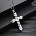 Collana da uomo con croce in acciaio inossidabile 316L bicolore e pietra su base nera - Acciaio Inossidabile/Zircone Bianco / Color Acciaio