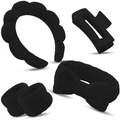 5-piece set of black plush hairband, bubble headband, claw clip, and two wristbands - Black Comprehensive Hair Accessory Set