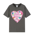 Casual dark grey cotton T-shirt featuring a pink Mother's Day heart-shaped floral print - Dark Gray (Heart Pattern)