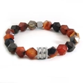 Men's faceted natural tiger eye and agate beaded bracelet with silver knurled spacers - Multicolor
