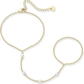 Elegant gold hand chain with delicate pearls and integrated finger ring for women - Gold 4-Pearl Hand Chain (xp12-1)