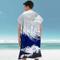 Microfiber hooded beach poncho for men with white and blue mountain print pattern - Pullover Style - Snowy Mountain