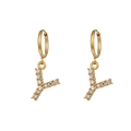 Minimalist 18K gold plated letter Y earrings with micro-set white zircon stones - Letter Y