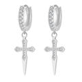Detailed close-up of silver cross drop earrings with sparkling cubic zirconia inlay - Silver Cross B