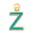 Letter Z pendant charm with gold metal frame and teal enamel inlay for necklaces - Sky Blue - Letter Z