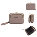 Baellerry mauve grey leather accordion card wallet with wrist strap and kiss-lock coin pocket - Dark Gray