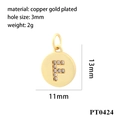 Close-up of gold plated copper round pendant with letter F and cubic zirconia inlay - Letter F Round Pendant