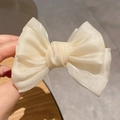 Elegante pinza para el pelo con lazo de organza blanco crema para mujer - Blanco Roto