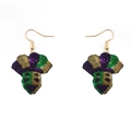 Mardi Gras mask earrings with purple green and gold sequins on elegant gold hooks - Mardi Gras Jester Earrings Style A (1 Pair)
