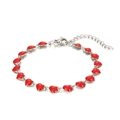 Detail of silver stainless steel chain bracelet featuring multiple red enamel hearts - Red