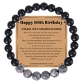 Geschenkset zum 60. Geburtstag mit schwarzem Perlenarmband und Naturstein auf Karte - 60. Geburtstag Armband