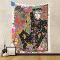 Detail of bohemian tapestry featuring a floral silhouette woman on a gray wall - GT250077 / 73X95CM (Brushed Fabric)