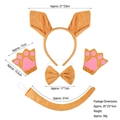 Set fascia orecchie di canguro in peluche con zampe, papillon e coda per cosplay - Set da 3 pezzi canguro arancione + guanti