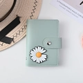 Mint green PU leather card holder with daisy ornament and snap button closure - Daisy